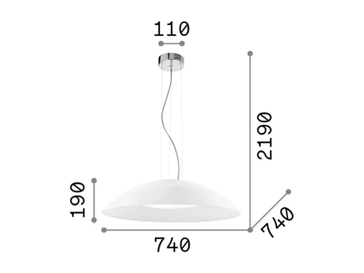 Ideal Lux Lena - Lámpara colgante de techo de cúpula grande con 3 luces, blanca, E27