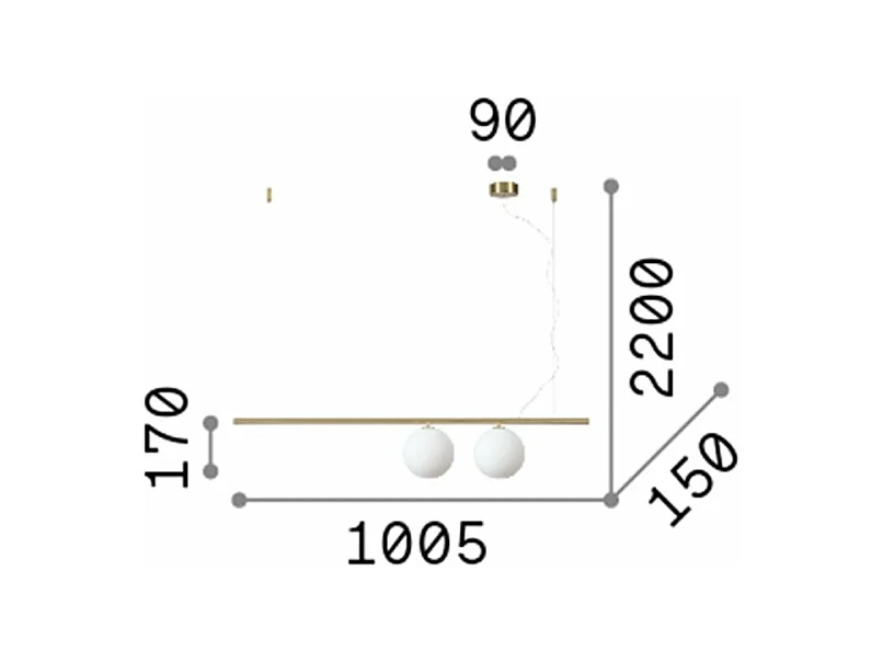 Ideal Lux PERLINE Plafonnier suspendu à 2 lumières en laiton