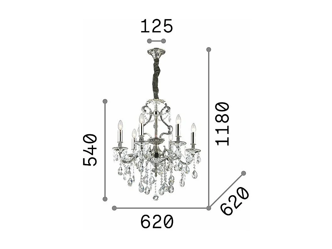 Ideal Lux Gioconda - 6 Hellkristall Kronleuchter Antik Silber Finish, E14