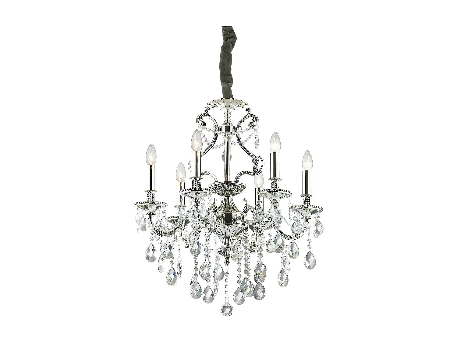 Ideal Lux Gioconda - Lampadario in cristallo a 6 luci con finitura argento antico, attacco E14