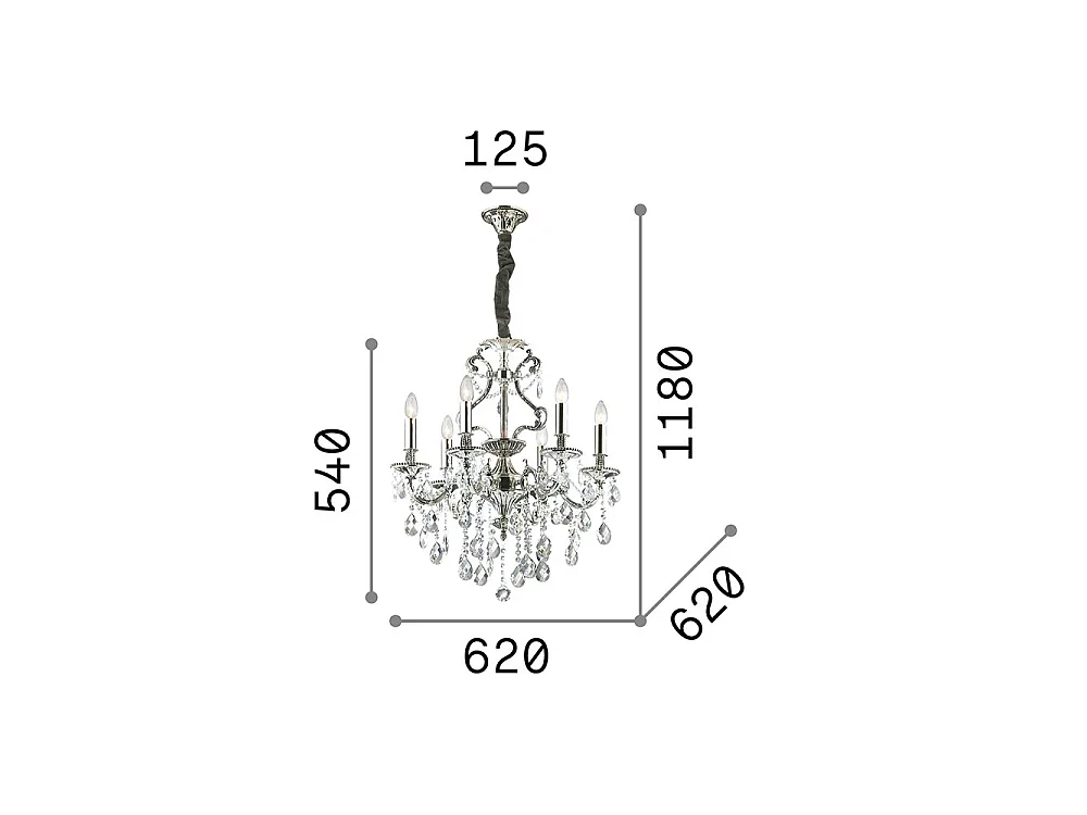 Ideal Lux Gioconda - Lampadario in cristallo a 6 luci con finitura argento antico, attacco E14