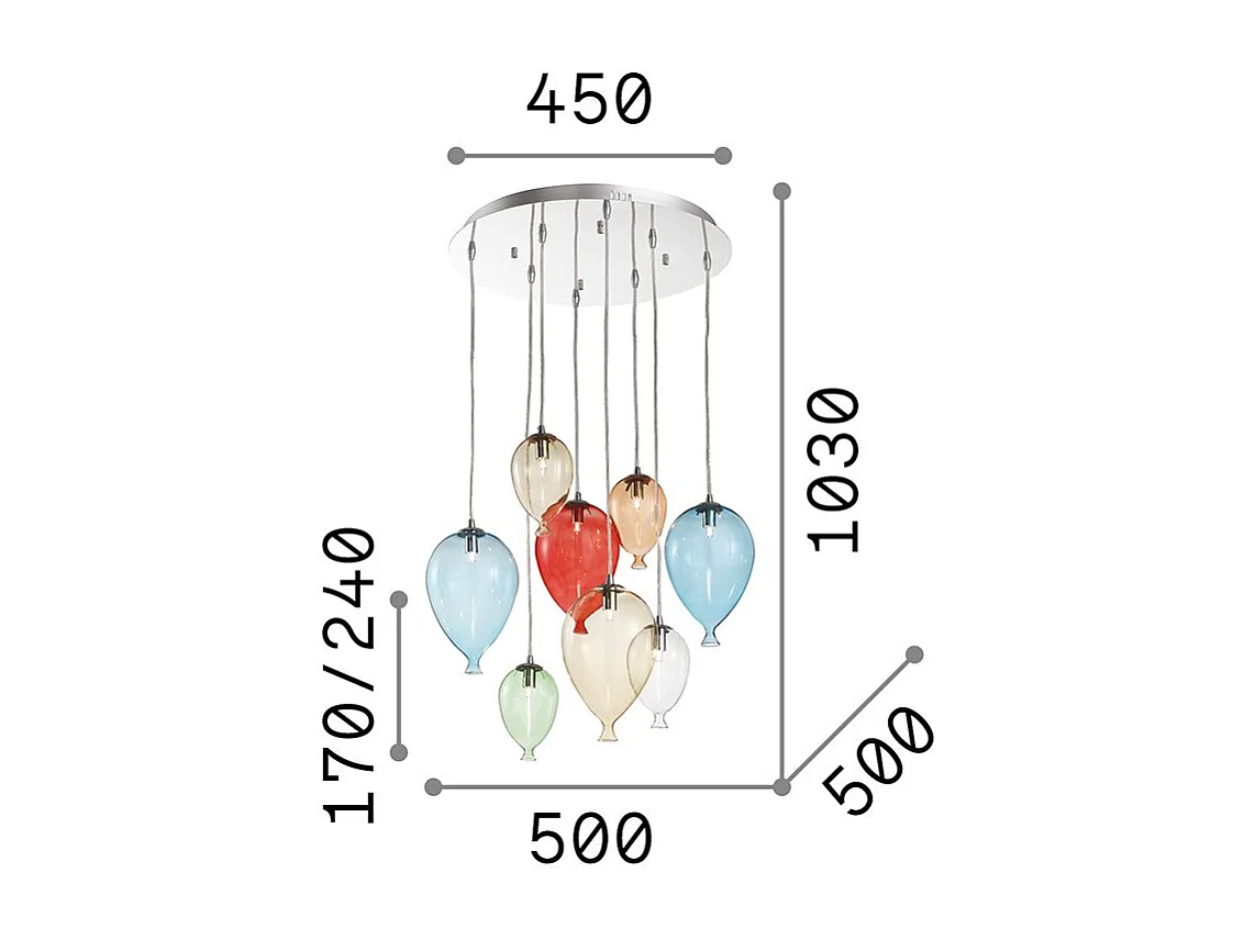 Ideal Lux Clown - 8 licht Medium Balloon Cluster Anhänger Mehrfarbig, G9