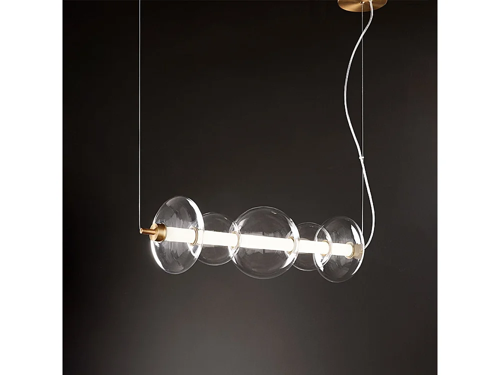 5-lichts LED-hanglamp met helder glazen frame, gepolijst messing frame, 38W 3040lm, modern interieurdesign, 78cm - Perenz