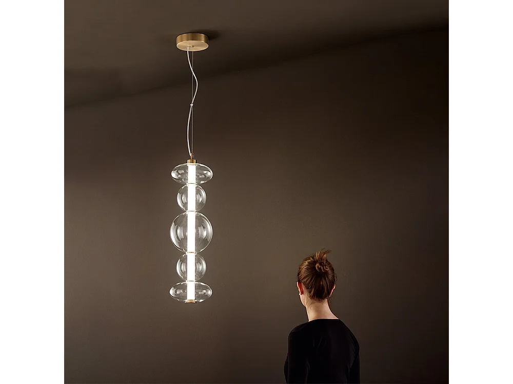 5-lichts LED-hanglamp met helder glazen frame, gepolijst messing frame, 38W 3040lm, modern interieurdesign, 78cm - Perenz