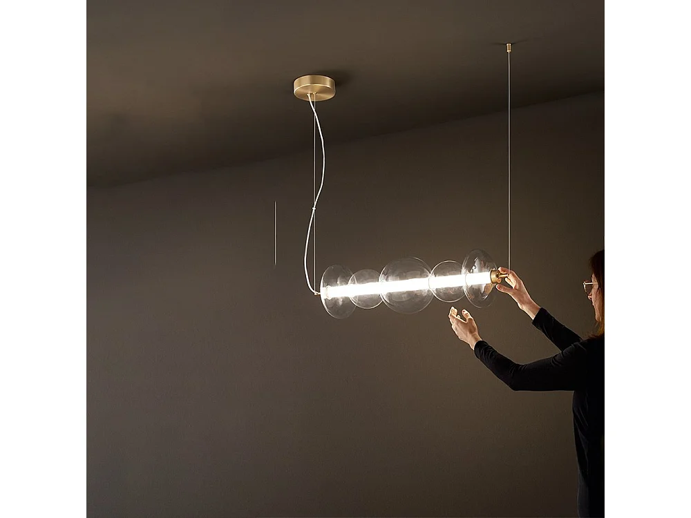 5-lichts LED-hanglamp met helder glazen frame, gepolijst messing frame, 38W 3040lm, modern interieurdesign, 78cm - Perenz