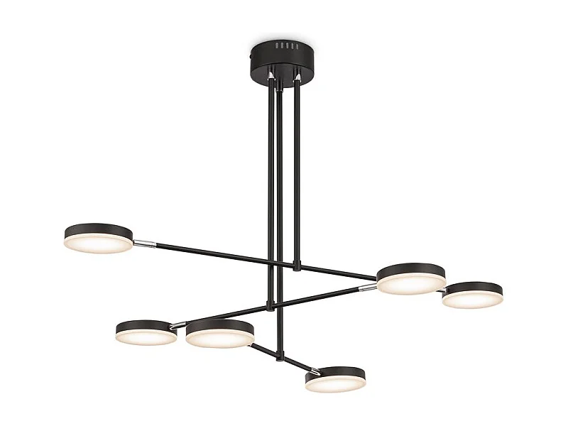 Lampadario A Sospensione Moderno Fad Metallo Nero Acrilico 6 Luci Led 40W