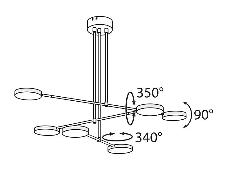 Lampadario A Sospensione Moderno Fad Metallo Nero Acrilico 6 Luci Led 40W
