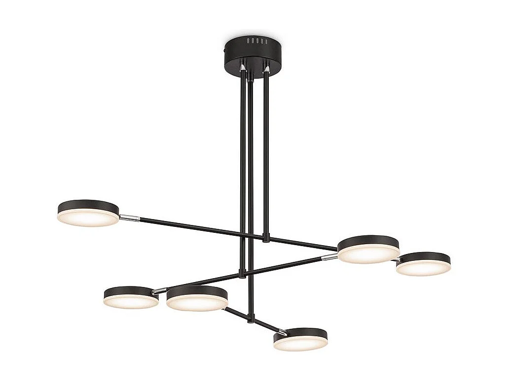 Lampadario A Sospensione Moderno Fad Metallo Nero Acrilico 6 Luci Led 40W
