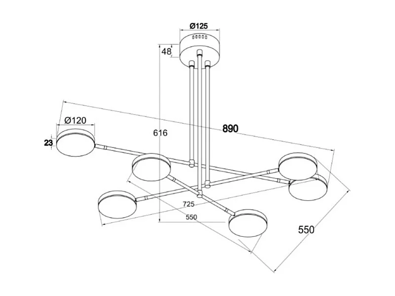 Lampadario A Sospensione Moderno Fad Metallo Nero Acrilico 6 Luci Led 40W
