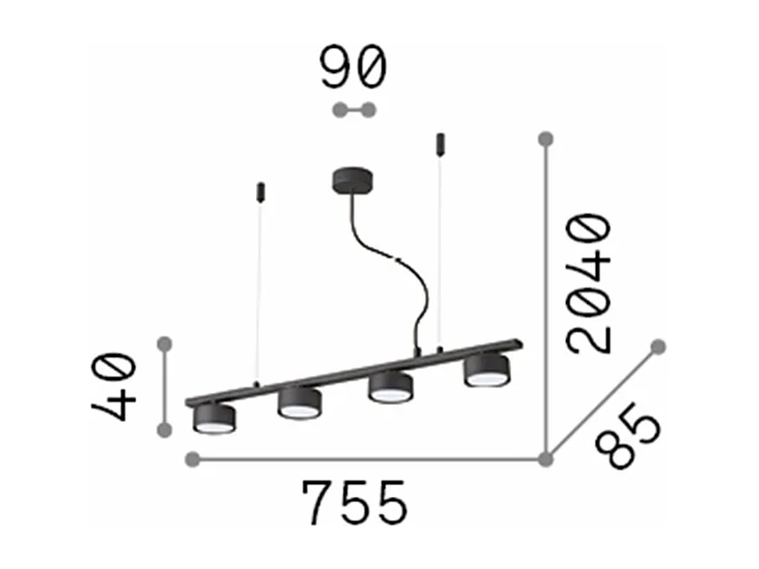 Ideal Lux MINOR Suspension linéaire intérieure à 4 lumières, noir