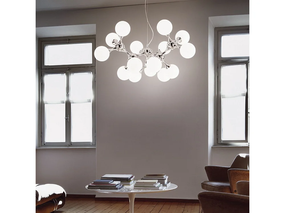 Ideal Lux Nodi Bianco - Lampada a sospensione molecolare grande da 15 luci cromata, E14