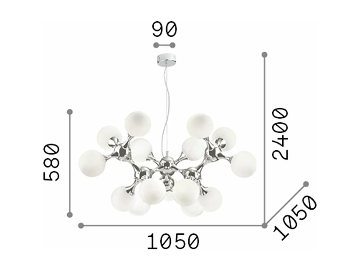 Ideal Lux Nodi Bianco - Lampada a sospensione molecolare grande da 15 luci cromata, E14