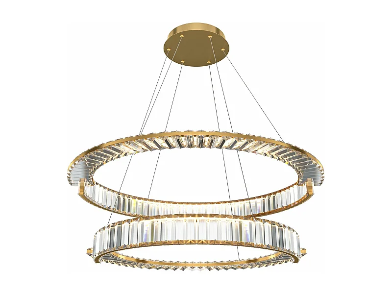 Lampadario A Sospensione Moderno Krone Metallo Oro 2 Luci Led 90W