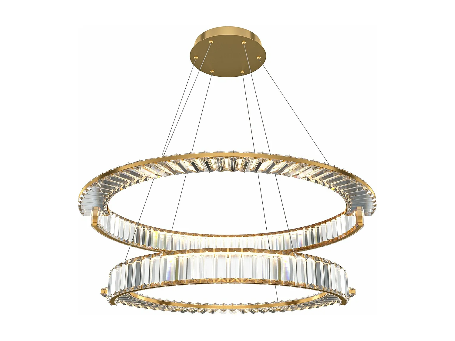 Lampadario A Sospensione Moderno Krone Metallo Oro 2 Luci Led 90W