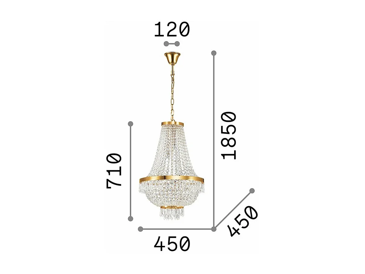 Ideal Lux Caesar Lustre en cristal à 9 ampoules au fini doré, G9
