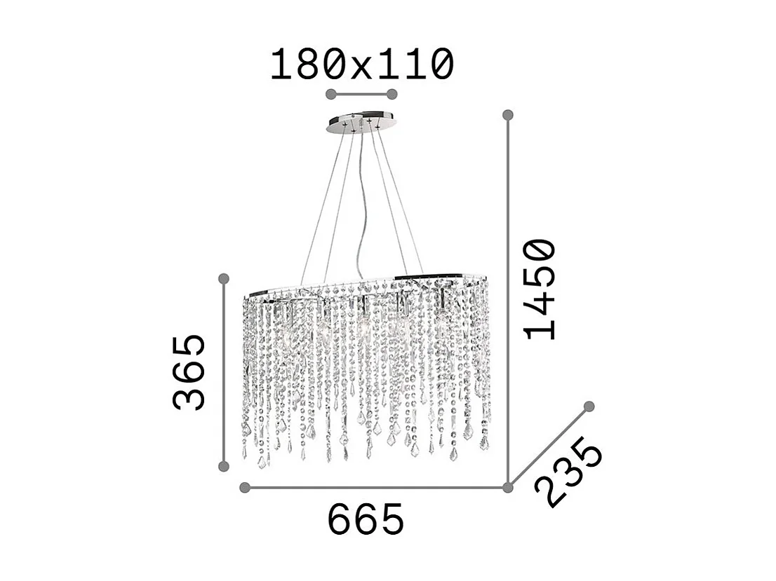 Ideal Lux Rain Clear - Sospensione a soffitto grande a 5 luci Cromo, E14