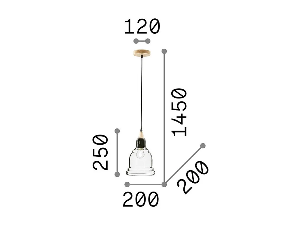 Ideal Lux Gretel - 1 lámpara colgante de techo negra, vidrio transparente, E27