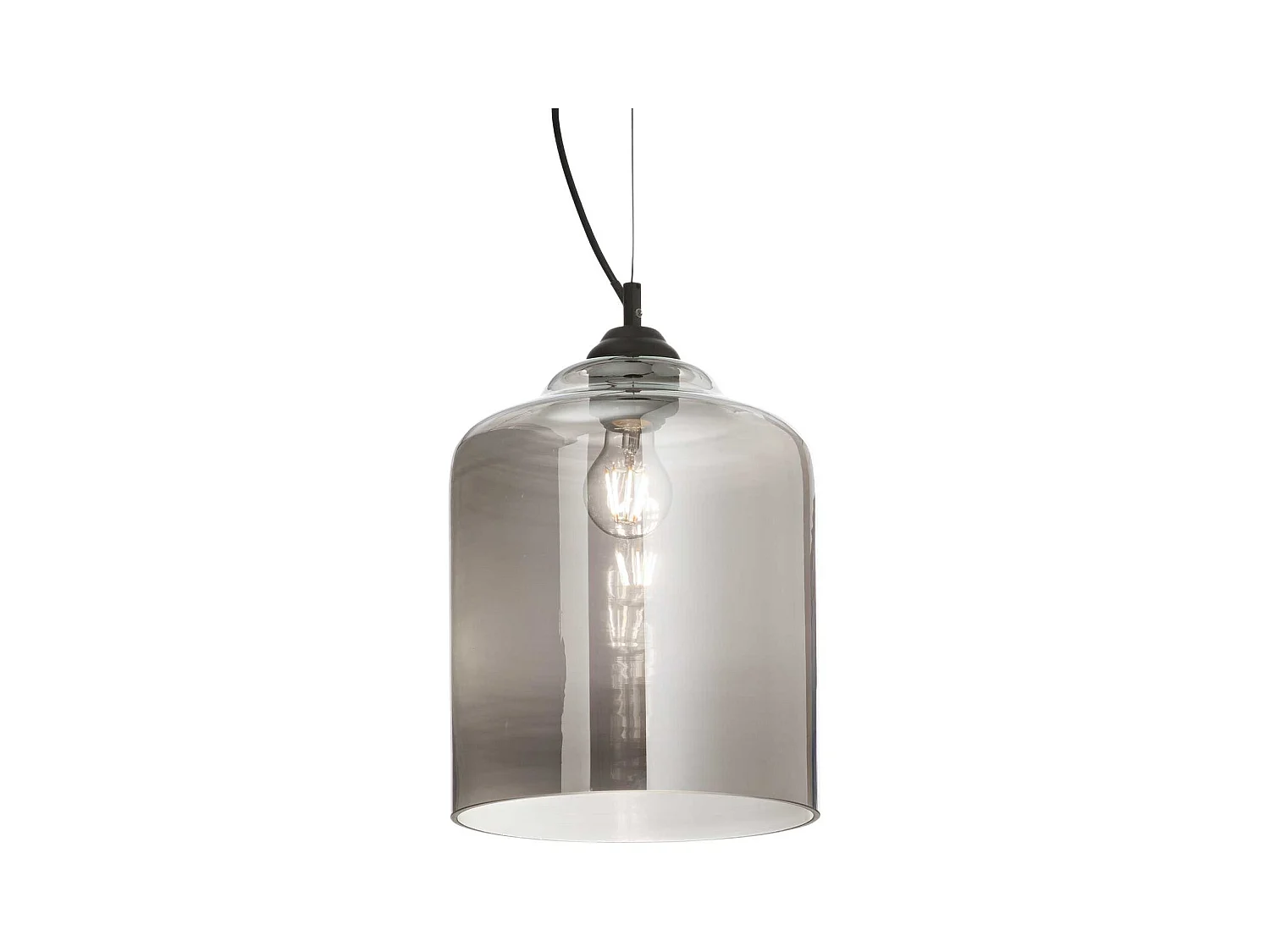 Ideal Lux Bistro' Plafonnier à 1 ampoule dôme noir, gris fumé, carré en verre, E27