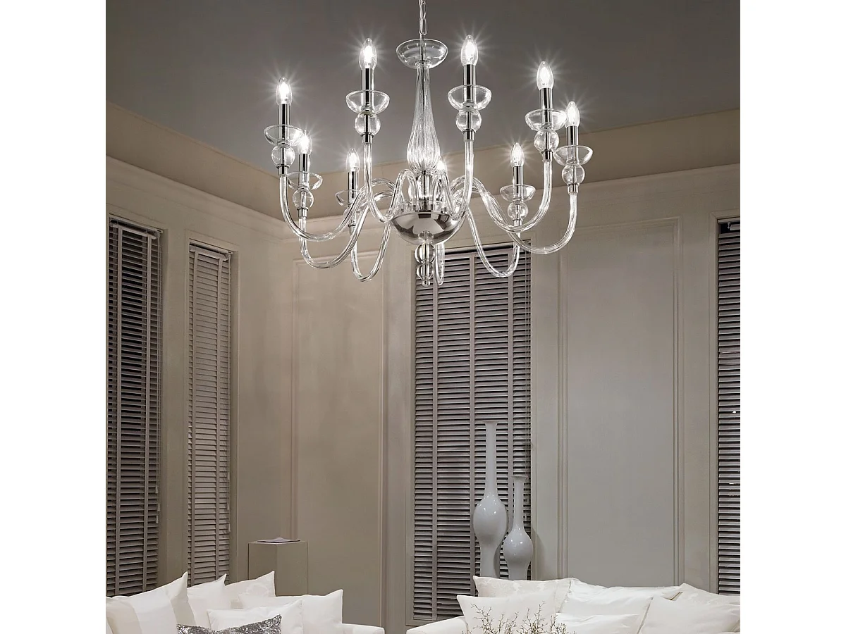 Ideal Lux Doge - Lampadario a 9 luci in vetro trasparente, E14