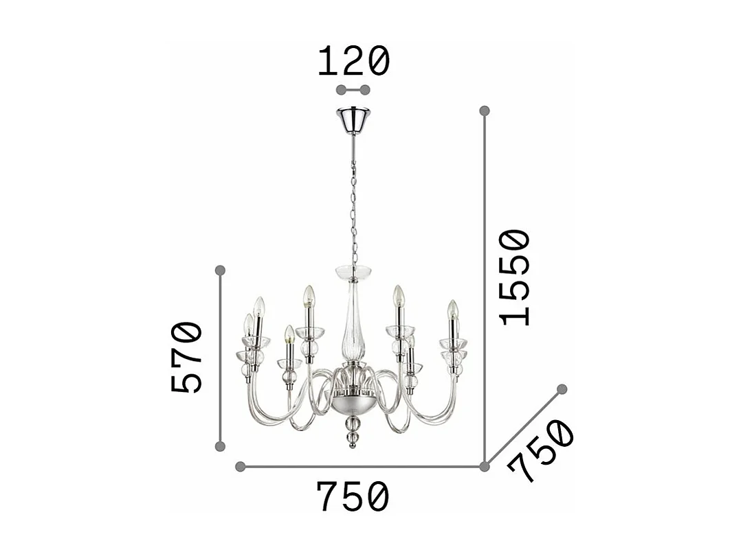 Ideal Lux Doge - Lampadario a 9 luci in vetro trasparente, E14