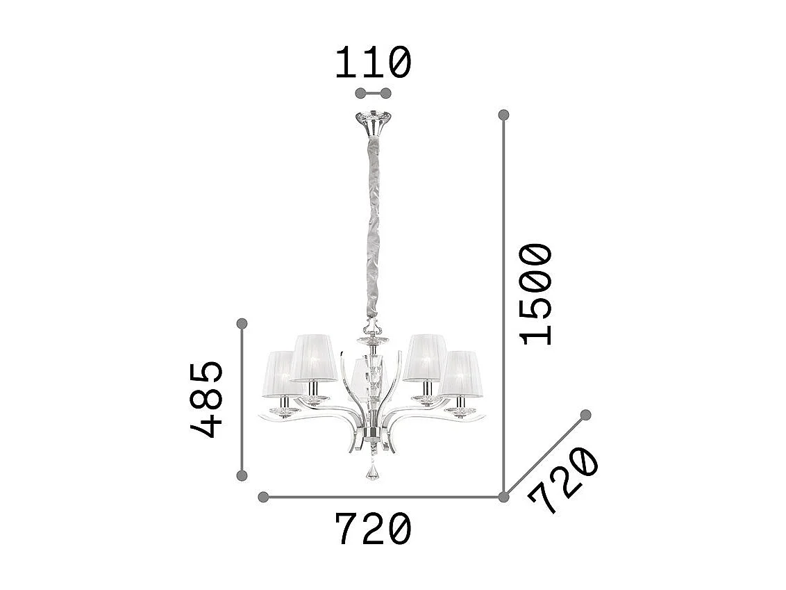 Ideal Lux Pegaso - 5 Licht Multi Arm Pendelleuchte Satin Messing