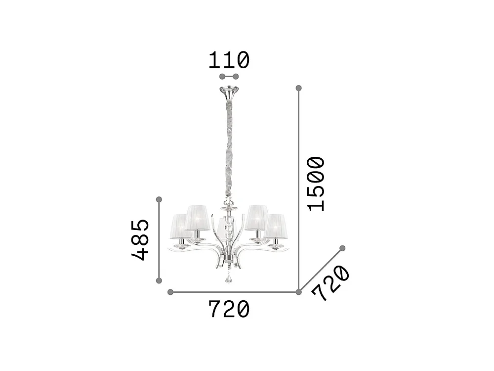 Ideal Lux Pegaso - Lampada a sospensione a 5 luci multibraccio in ottone satinato