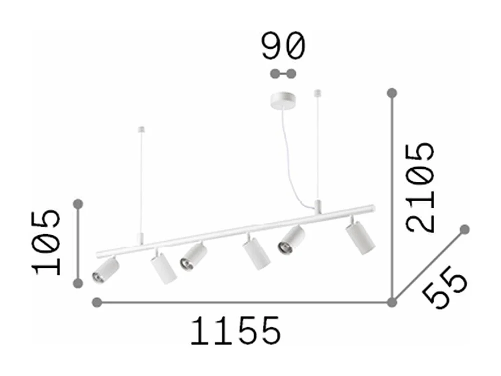 Ideal Lux DYNAMITE - Faretto da Interno Soffitto Lampada a Sospensione 6 Luci Ottone Satinato, GU10