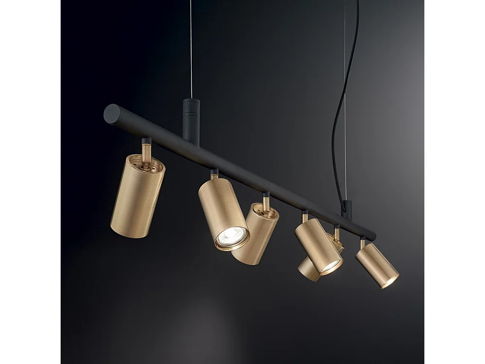 Ideal Lux DYNAMITE - Faretto da Interno Soffitto Lampada a Sospensione 6 Luci Ottone Satinato, GU10