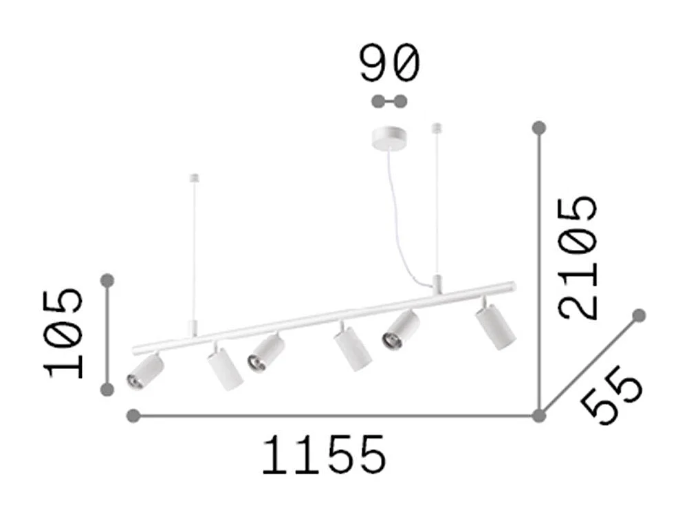 Ideal Lux DYNAMITE - Faretto da interno a soffitto lampada a sospensione 6 luci nero, GU10