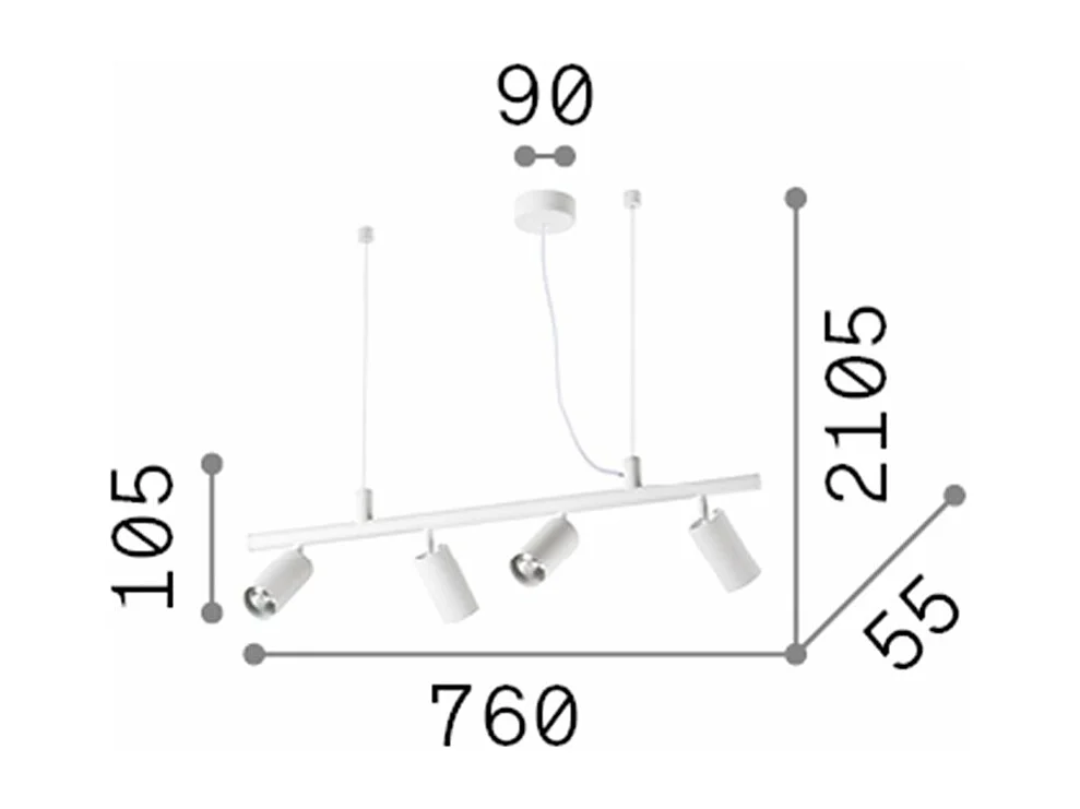 Ideal Lux DYNAMITE - Lampada a sospensione a soffitto a 4 luci per interni bianca, GU10