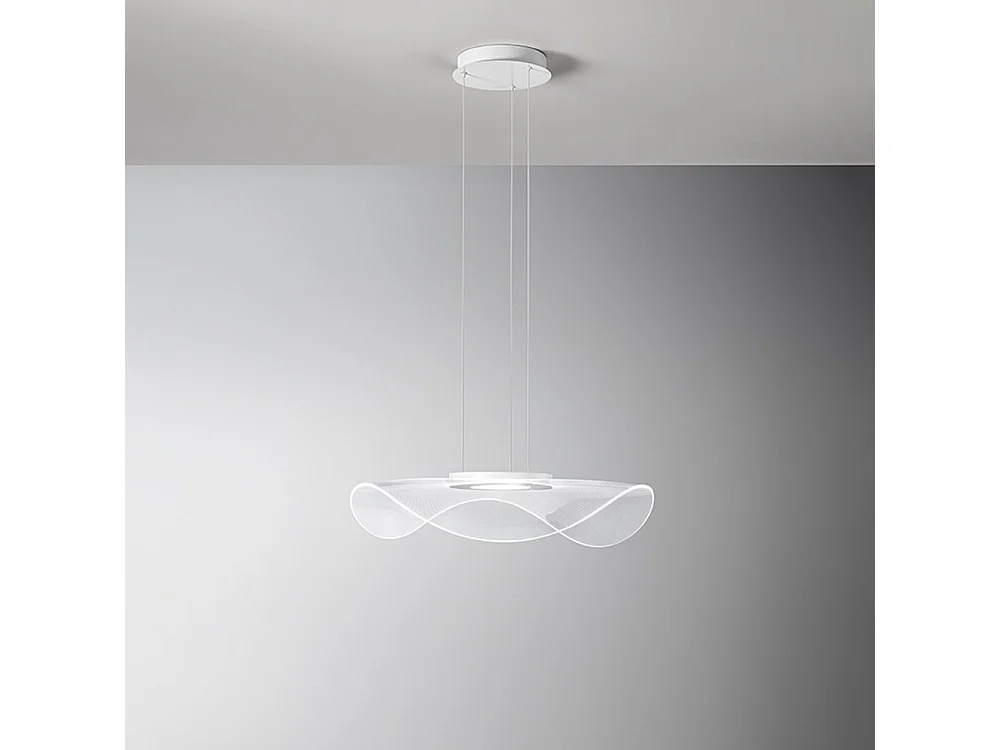 45W LED Pendant Light in Transparent Acrylic, Modern Design, Diameter 70 cm, 2290lm, Warm Light 3000K, Height Adjustable up to 150cm - Perenz