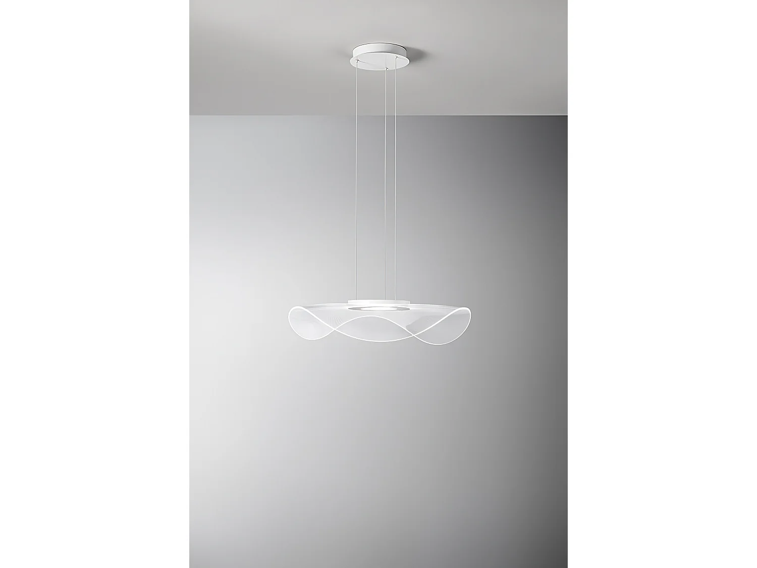45W LED Pendant Light in Transparent Acrylic, Modern Design, Diameter 70 cm, 2290lm, Warm Light 3000K, Height Adjustable up to 150cm - Perenz