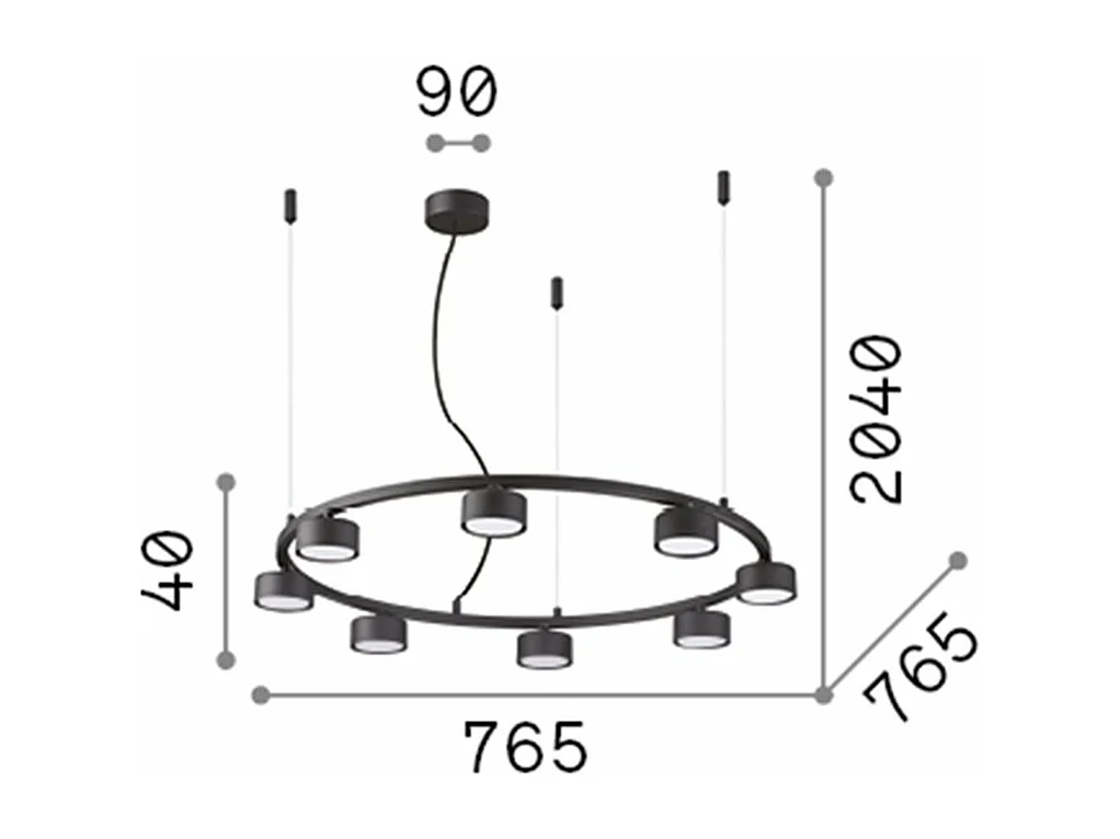 Ideal Lux MINOR Suspension d'intérieur circulaire à 8 ampoules à 8 ampoules, noir