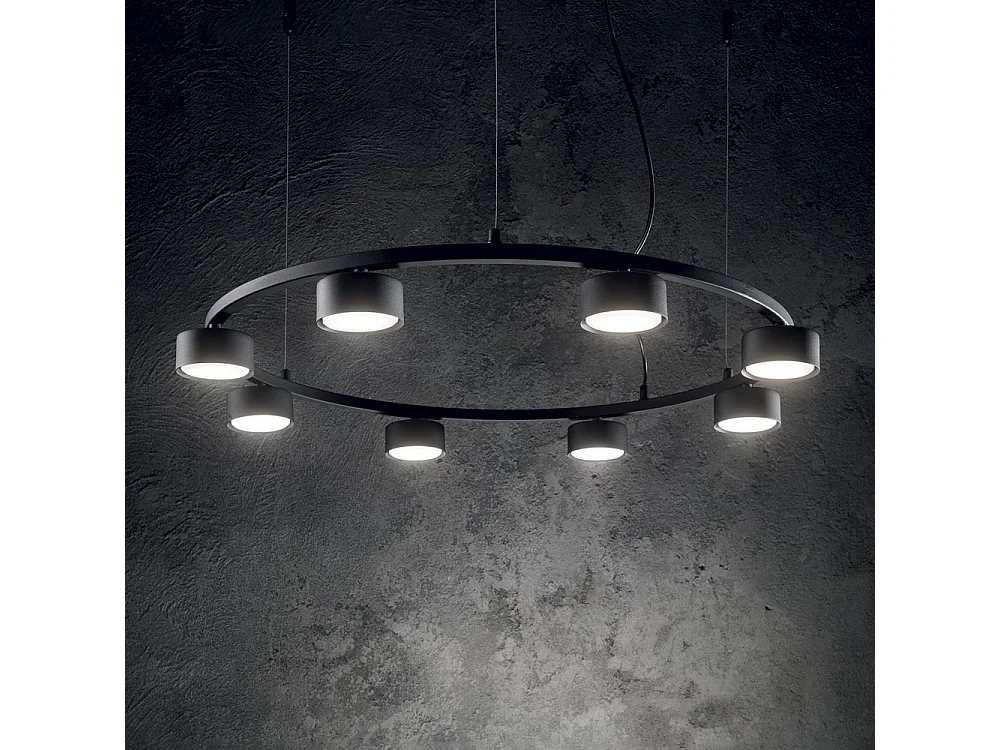Ideal Lux MINOR - Lampada a sospensione circolare a soffitto a 8 luci per interni 8 luci nera