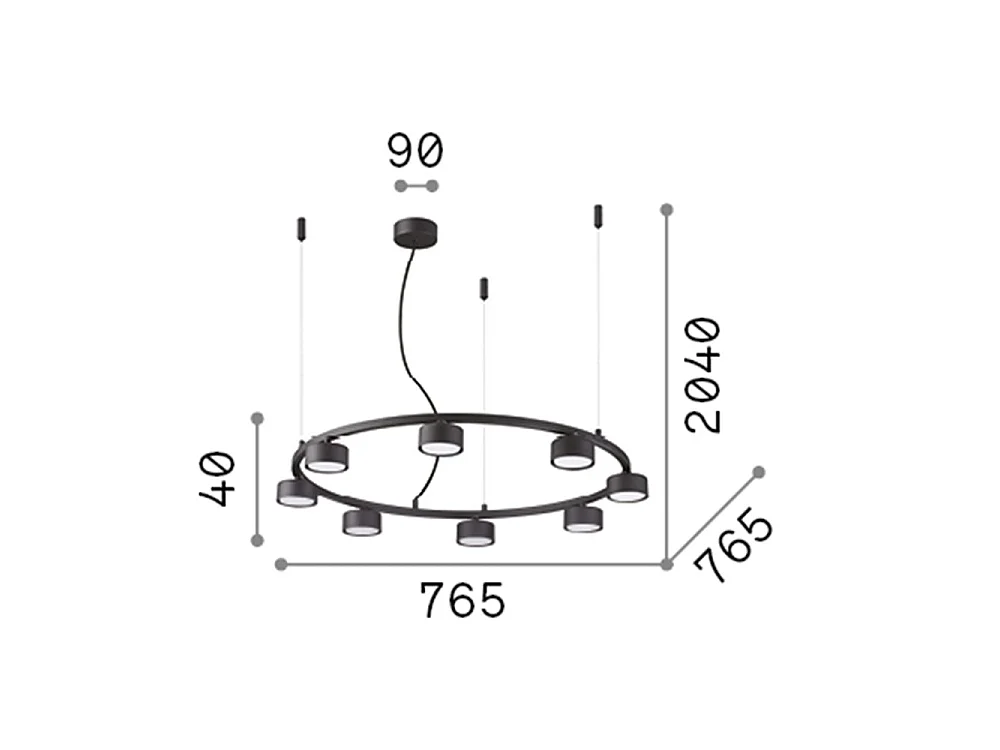 Ideal Lux MINOR - Lampada a sospensione circolare a soffitto a 8 luci per interni 8 luci nera