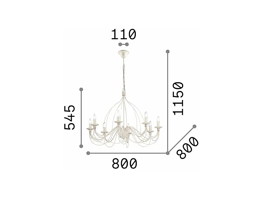 Ideal Lux Corte Lustre à 8 ampoules au fini blanc antique, E14