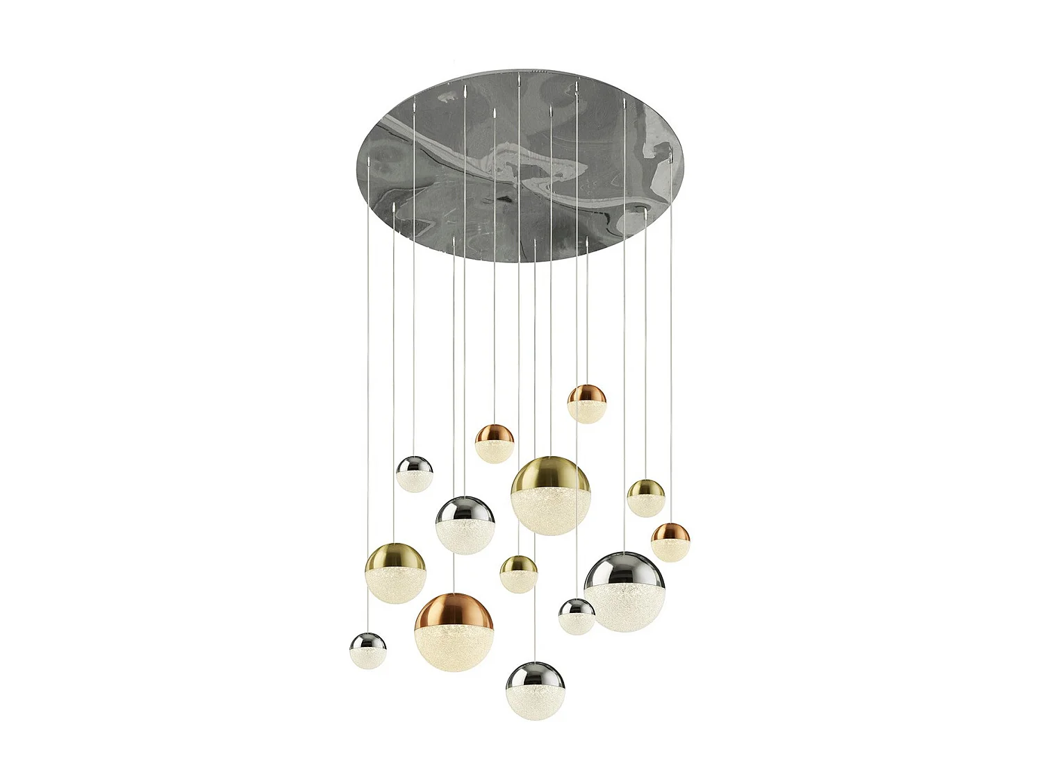 Lampadario Contemp Pianeti Acciaio Cromo Policarbonato Ottone Led 109W 4000K