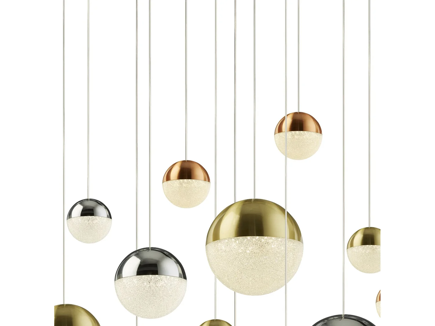 Lampadario Contemp Pianeti Acciaio Cromo Policarbonato Ottone Led 109W 4000K