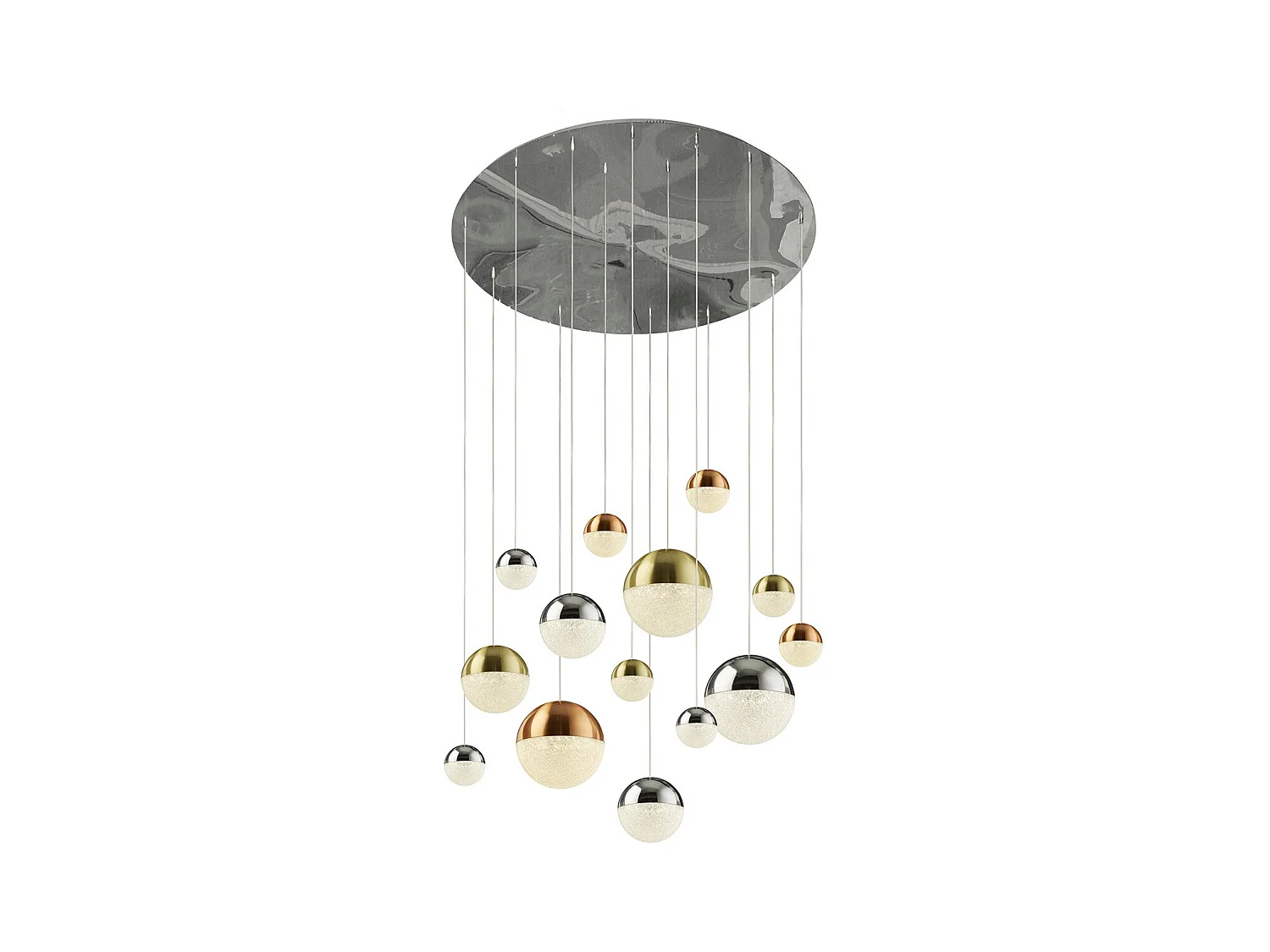 Lampadario Contemp Pianeti Acciaio Cromo Policarbonato Ottone Led 109W 4000K