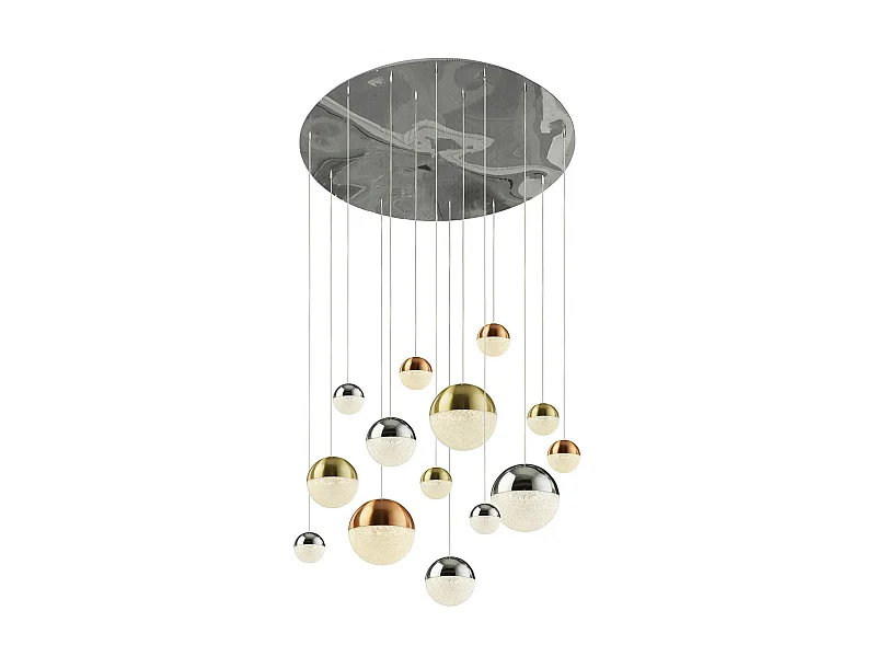 Lampadario Contemp Pianeti Acciaio Cromo Policarbonato Ottone Led 109W 4000K