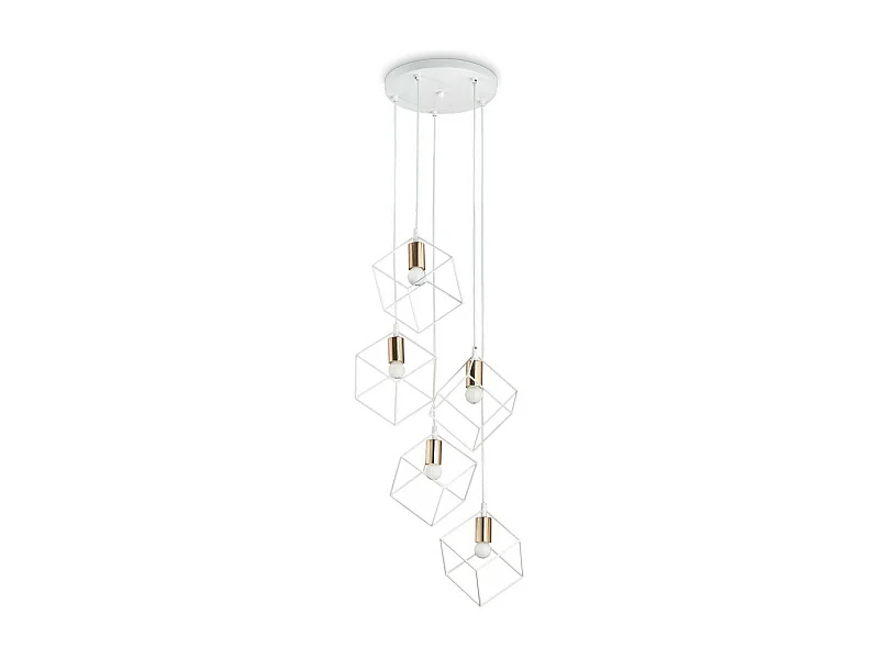 Ideal Lux ICE - Indoor 5 Lichter Cage Cluster-Hängelampe Deckenpendelleuchte Weiß, E27