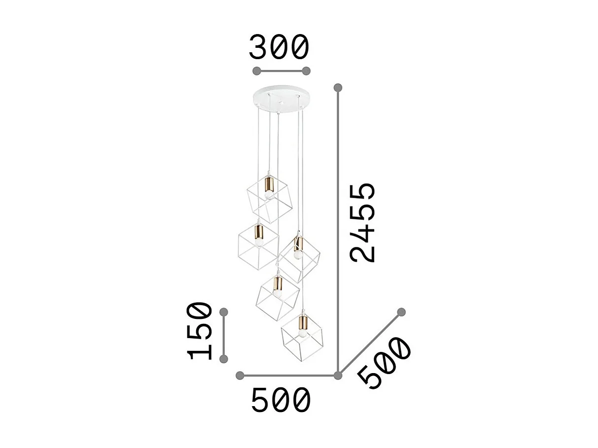 Ideal Lux ICE - Lampada a sospensione da interno a soffitto a 5 luci con gabbia a grappolo bianca, attacco E27