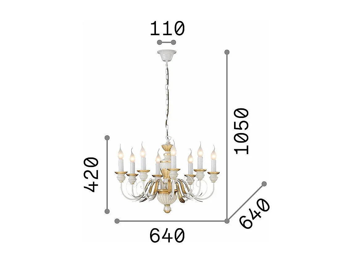 Ideal Lux Dora - 8 Leichter Kronleuchter Antik Messing Finish, E14