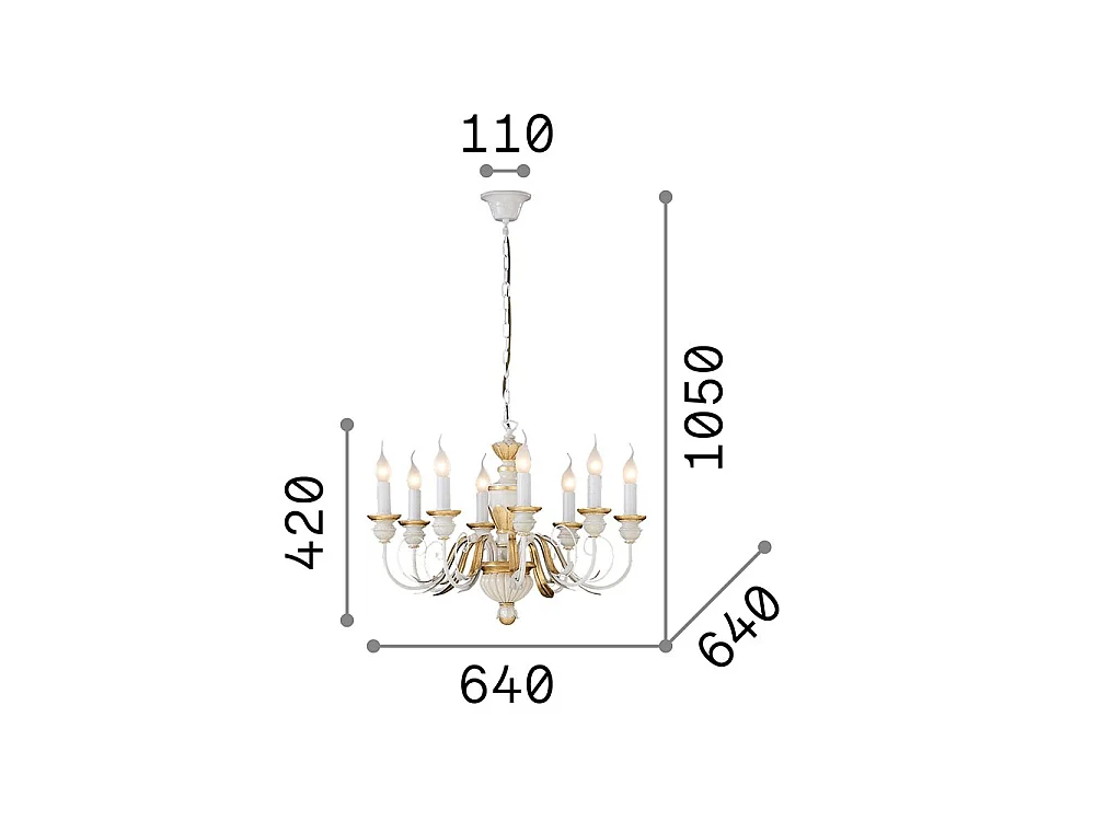 Ideal Lux Dora Lustre à 8 ampoules au fini laiton antique, E14