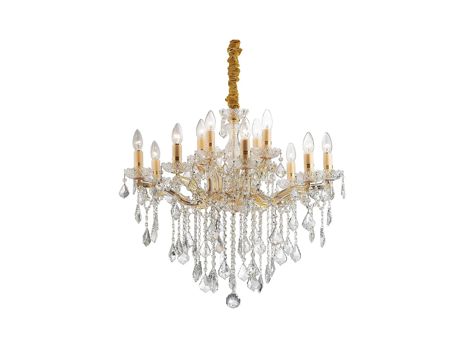 Ideal Lux Florian Lustre en cristal à 12 ampoules au fini doré, E14