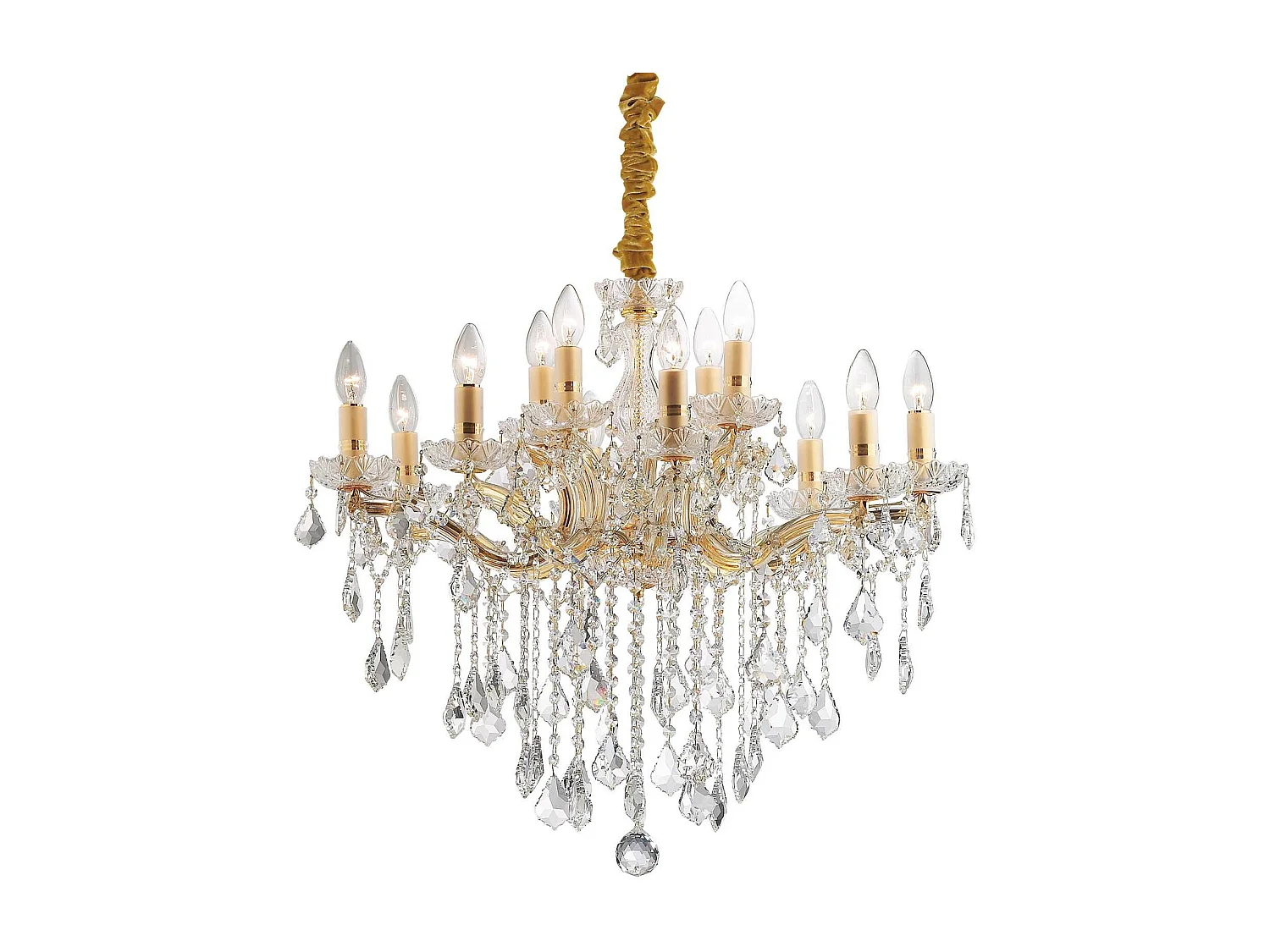 Ideal Lux Florian Lustre en cristal à 12 ampoules au fini doré, E14