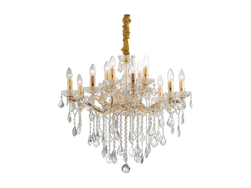 Ideal Lux Florian Lustre en cristal à 12 ampoules au fini doré, E14
