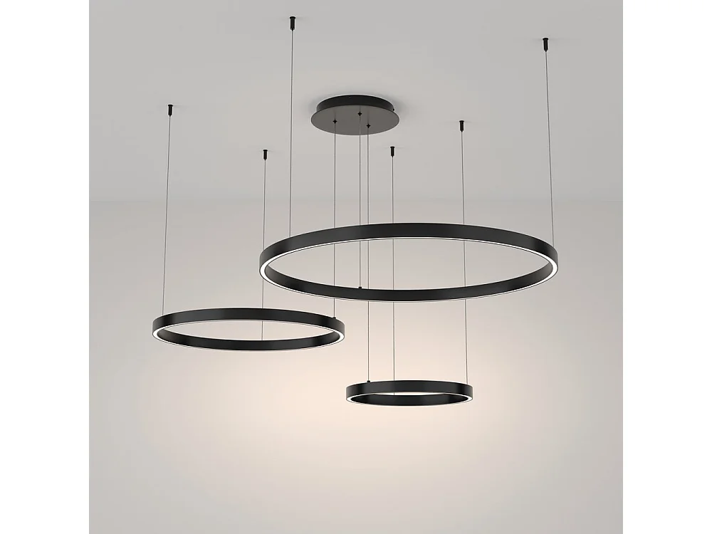 Maytoni Rim Plafoniera a sospensione circolare a 3 livelli a LED nero con bordo moderno integrato