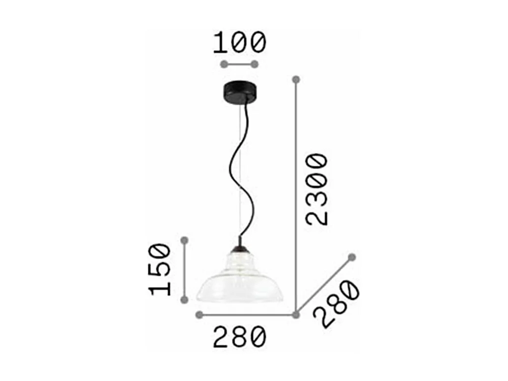 Ideal Lux Bistro' - 1 lámpara colgante de techo tipo domo negro, gris ahumado, placa de vidrio, E27