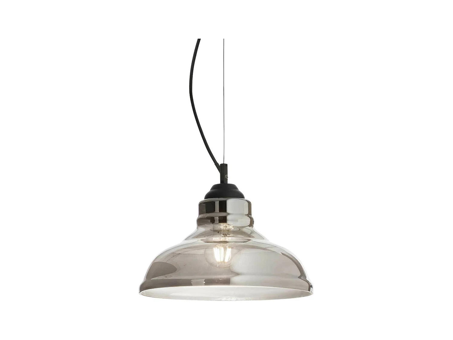 Ideal Lux Bistro' Plafonnier à 1 ampoule dôme noir, gris fumé, plaque de verre, E27